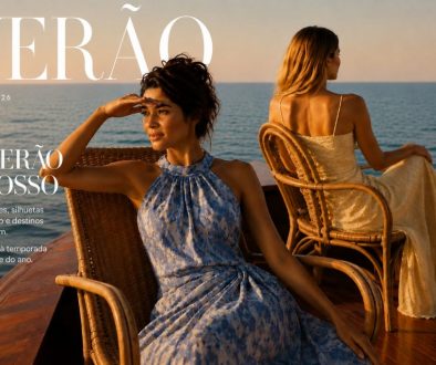 Duas mulheres elegantes sentadas num barco ao pôr do sol, usando vestidos fluidos de verão, inspiradas nas tendências de moda do Verão 2026.